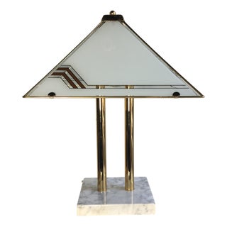 Vintage Table Lamp in Marble Brass and Glass, 1980s For Sale