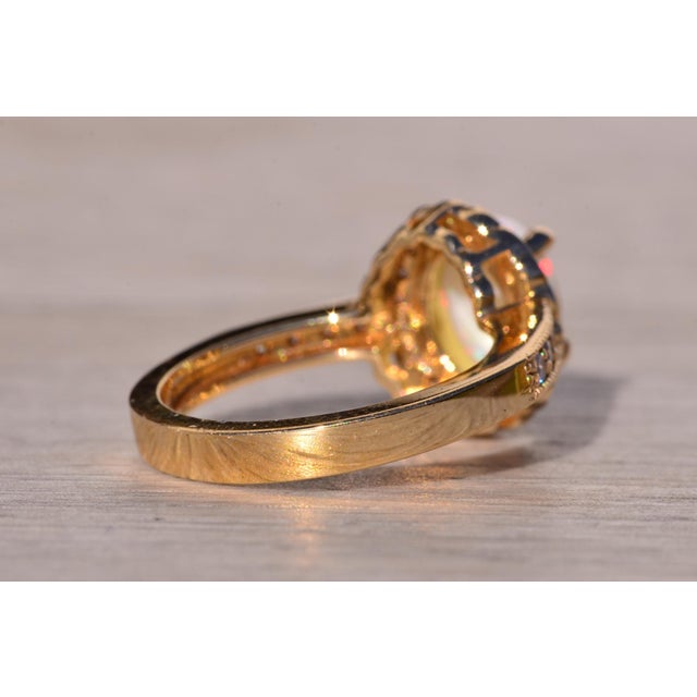 Metal The Cobber: Natural Australian Opal and Diamond Halo Ring in Yellow Gold For Sale - Image 7 of 11