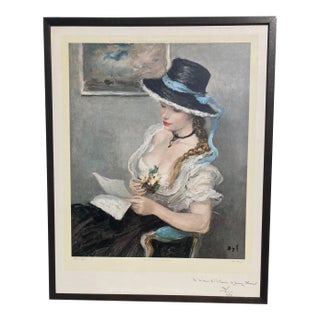 Marcel Dyf's (Signed) Exquisite Image (Print) of a Young French Woman Reading a Letter For Sale