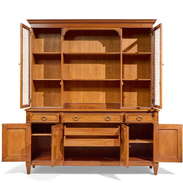 Late 20th Century Kindel Furniture French Regency Fruitwood Breakfront Bookcase Cabinet Credenza For Sale - Image 10 of 18
