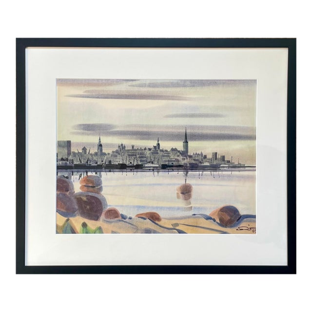 Aleksander Pilar Signed Original Watercolor, European Harbor Cityscape, Framed Uv Conservation For Sale
