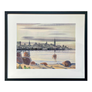 Aleksander Pilar Signed Original Watercolor, European Harbor Cityscape, Framed Uv Conservation