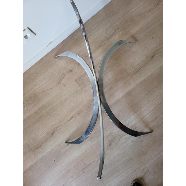 Table with Chrome Metal Feet and Smoked Glass Top attributed to Boris Tabacoff for Christofle, 1970s For Sale - Image 9 of 10