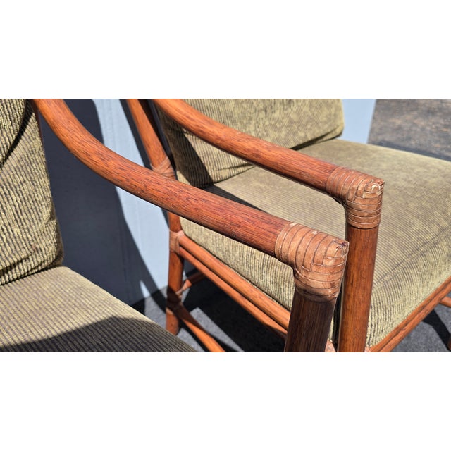 Pair of Vintage McGuire Orlando Diaz-Azcuy Bamboo Rattan Chairs W Leather Straps For Sale - Image 15 of 18
