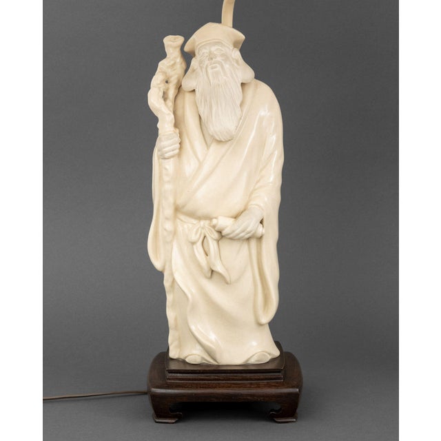 Wood James Mont Style Figural Ceramic Table Lamps, Pair For Sale - Image 7 of 14