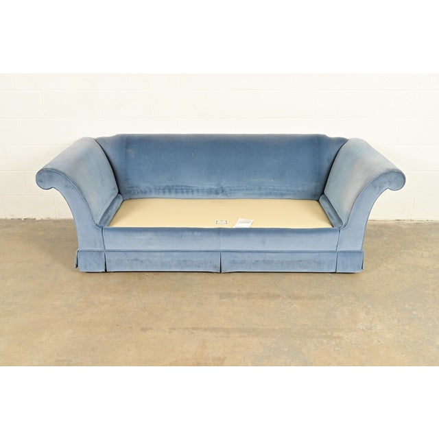 Textile Baker Furniture Blue Velvet Upholstered Roll Arm Sofa For Sale - Image 7 of 13