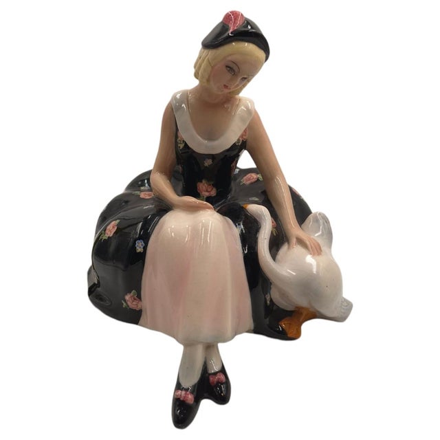 Mid 20th Century Mid-Century Italian Ars Pulchra Torino Large Pottery Figure - Seated Girl With Large Hat For Sale - Image 5 of 11
