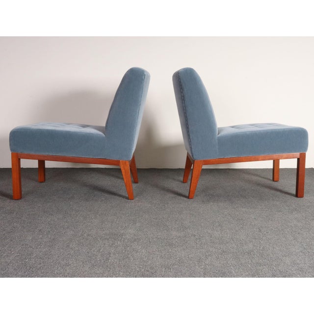 Pair of Mahogany and Blue Mohair Slipper Chairs by Edward Wormley for Dunbar For Sale - Image 14 of 18