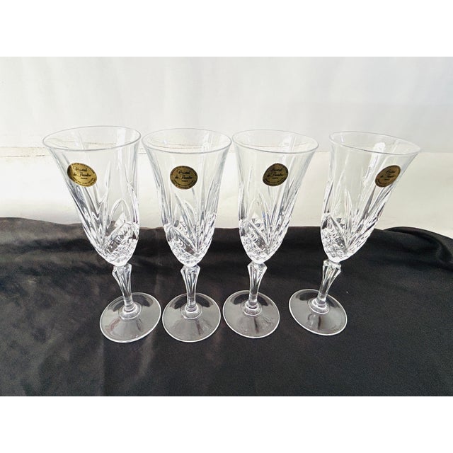 90's Vintage Cristal de Arques Salzburg Champagne Flutes: Deep Cut Crystal, Set of 4 in new and excellent unused...