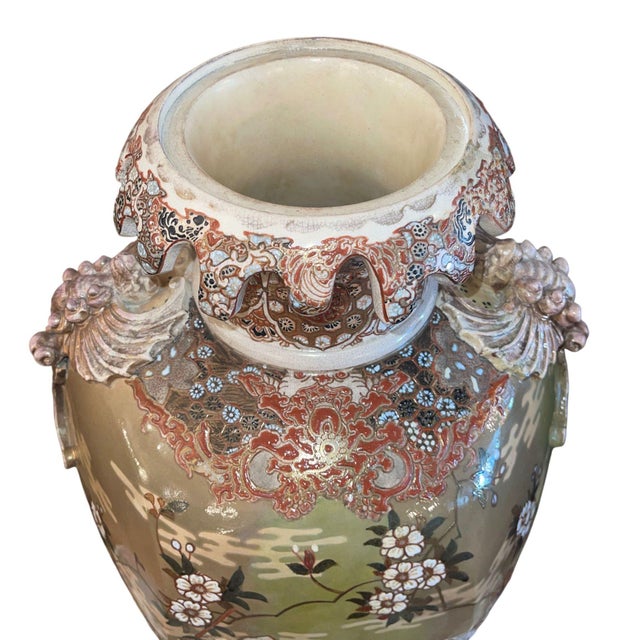 Large Antique Japanese Satsuma Earthenware Floor Vase Meiji Style, Early 20th C. For Sale - Image 4 of 11