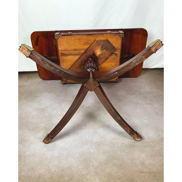 1940s Restored Mersman Mahogany Drop-Leaf Silverware Chest Table With Tooled Leather Top For Sale - Image 11 of 12