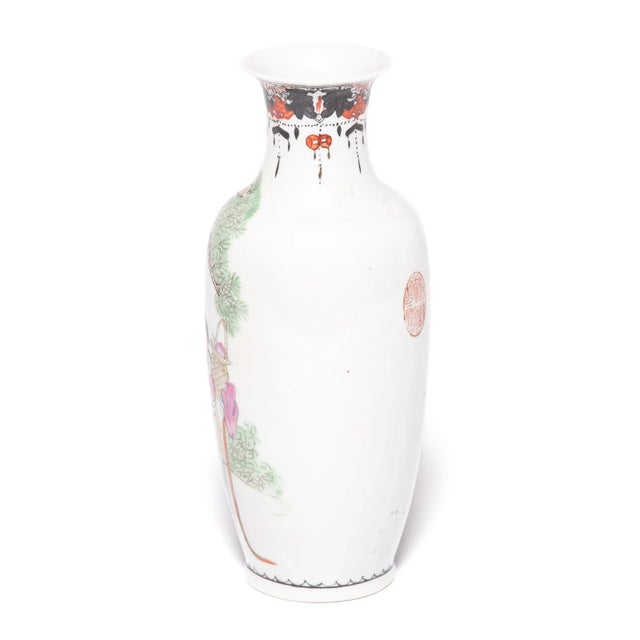 Pair of Petite Antique Chinese Famille Rose Longevity Vases For Sale - Image 10 of 11