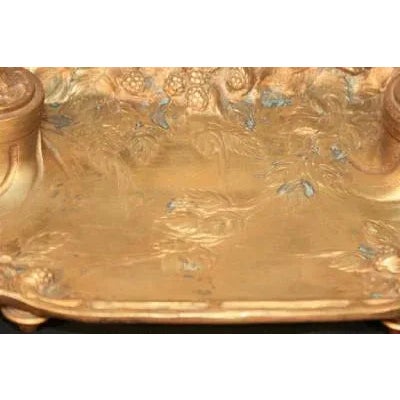 Antique French Art Nouveau Gilt Bronze Inkwell Signed A. Marionnet Depose For Sale In Philadelphia - Image 6 of 11