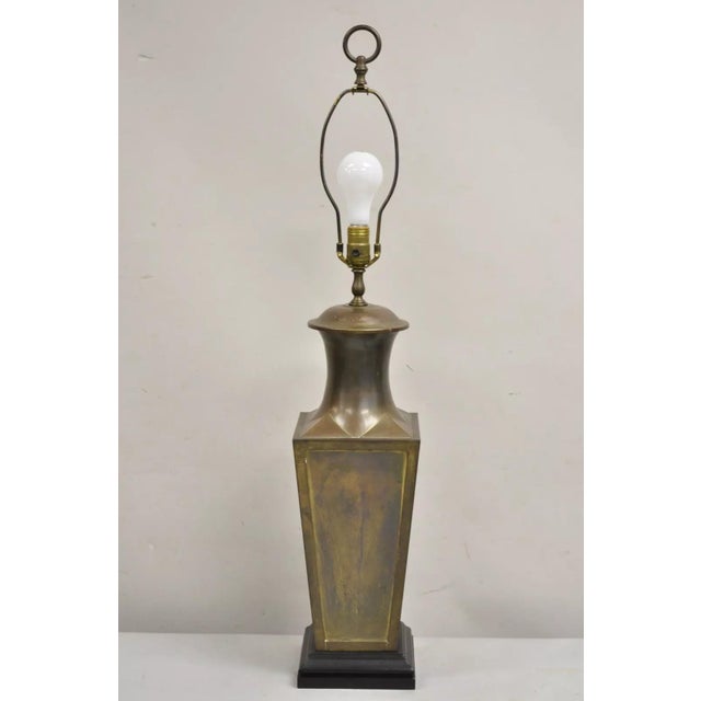 Vintage Chinoiserie Patinated Brass Square Jardiniere Table Lamp Wildwood For Sale - Image 11 of 11