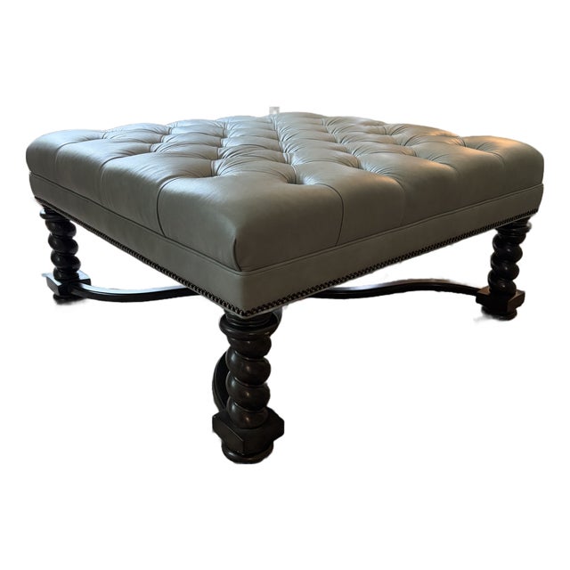 1970s Hancock and Moore Leather Tufted Ottoman For Sale