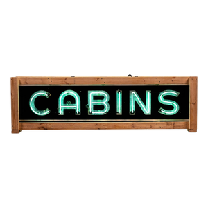 Antique "Cabins" Single Sided Porcelain Neon Sign
