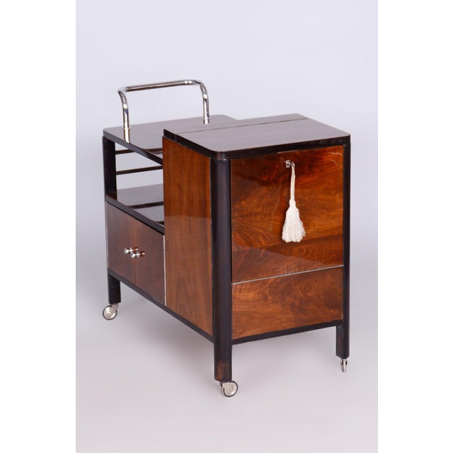 Thonet Czech Art Deco Trolley Walnut and Chrome-Plated Steel from Thonet, 1930s For Sale - Image 4 of 15