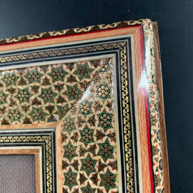 Persian Pair of Vintage Persian Khatamkari Micro-Mosaic Geometric Photo Frames For Sale - Image 3 of 14