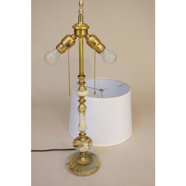 1920s French Art Nouveau Neo Classic Green Banded Onyx Marble Brass Table Lamp For Sale - Image 11 of 11