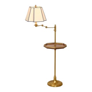 Swing Arm Floor Lamp With Adjustable Cherrywood Table and Plain Gallery For Sale