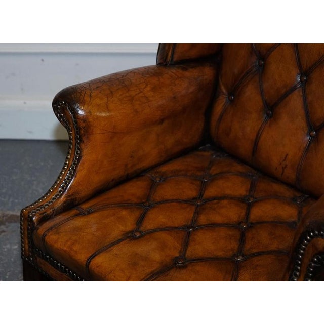 Set of Chesterfield Wingback Armchairs in Hand Dyed Brown Leather, 1960s For Sale - Image 18 of 18
