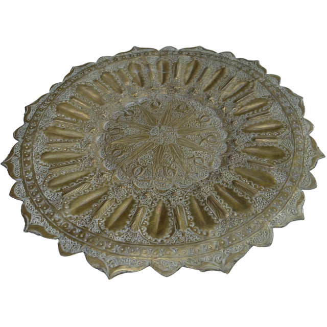 Mid 20th Century Moroccan Moorish-Patterned Engraved Brass Tray For Sale In New York - Image 6 of 9