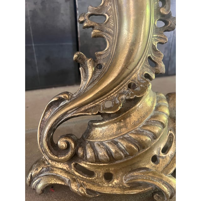 French Louis XV Rococo Style Brass Andirons For Sale In San Francisco - Image 6 of 8