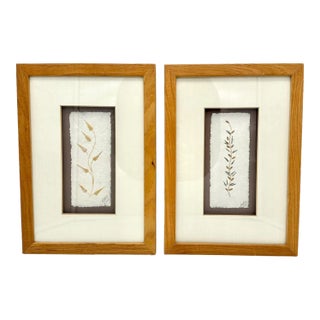 Vintage Botanical Collage Art Made by African Artisans a Pair For Sale