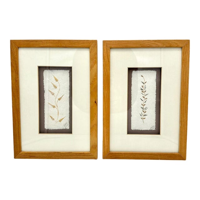 Vintage Botanical Collage Art Made by African Artisans a Pair For Sale