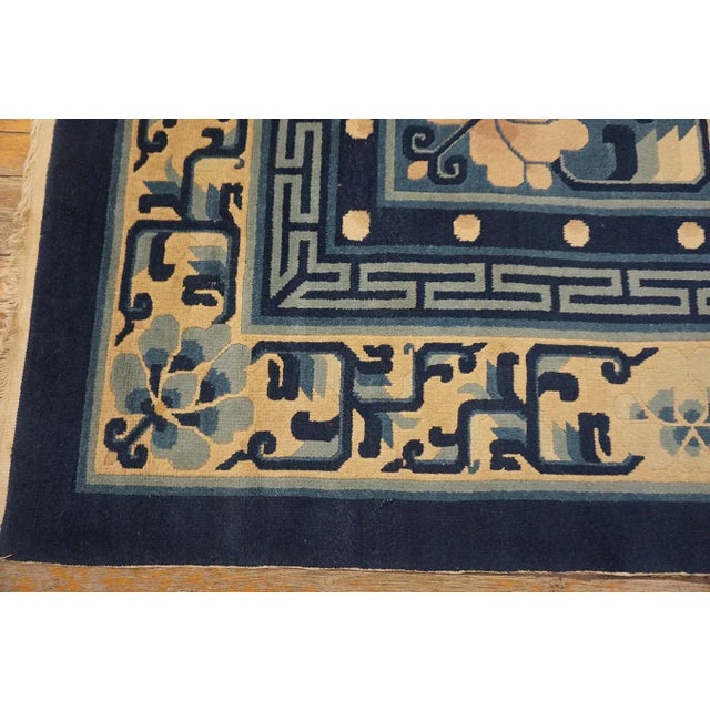 1980s Royal Blue Medallion Vintage Chinese Peking Carpet 9'6'' X 12'4'' Knotted Wool Rug For Sale - Image 10 of 15