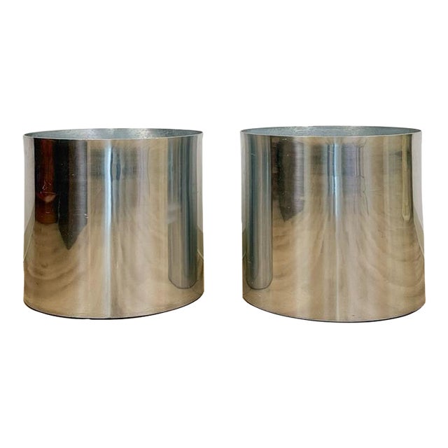 Vintage Round Chrome Oversized Planter Pair MCM Mid-Century Modern Chic For Sale