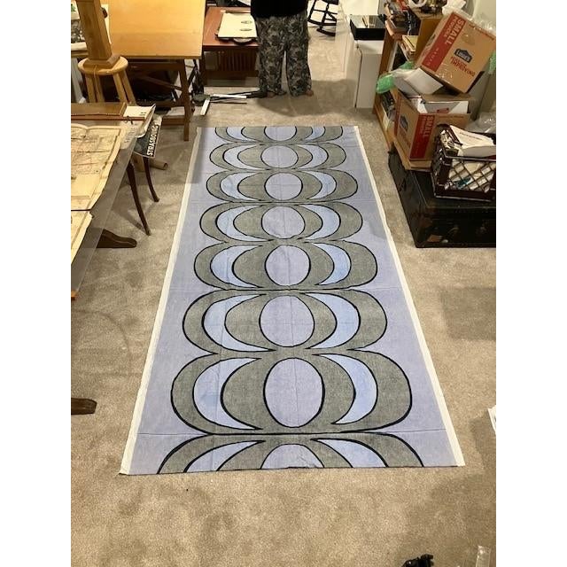 Mid-Century Modern Marimekko Kaivo Blue Fabric For Sale - Image 3 of 9