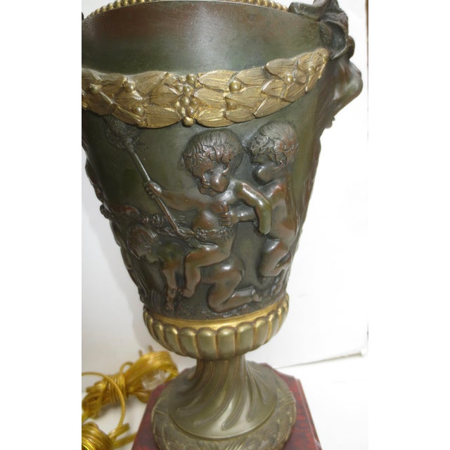Italian Antique Italian Gilt Bronze and Rouge Marble Garnature Lamps -a Pair of 2 For Sale - Image 3 of 11