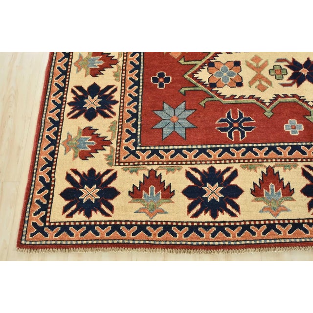 Kazak Rug 6’1” X 9’3” Red Wool Tribal Hand-Knotted Oriental Carpet For Sale - Image 10 of 12