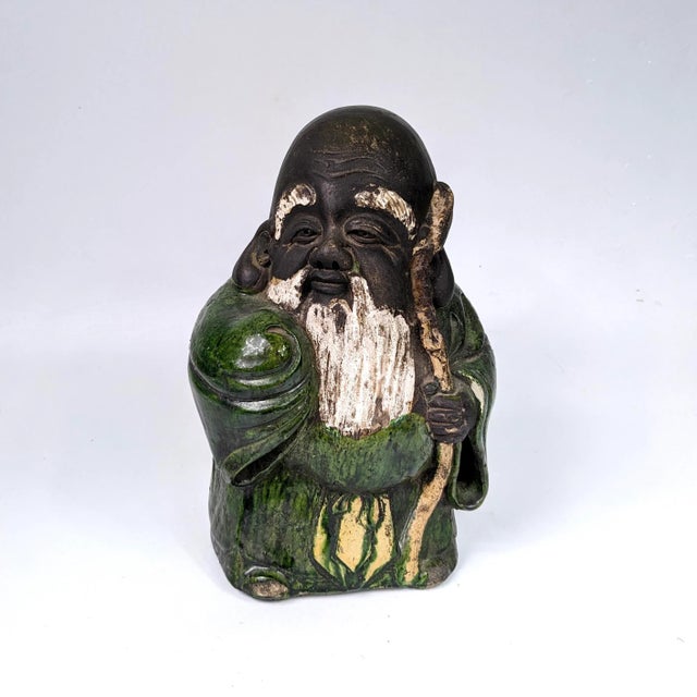 Ceramic 19th Century Japanese Finely Sculpted Figurine Ceramic God of Longevity For Sale - Image 7 of 7