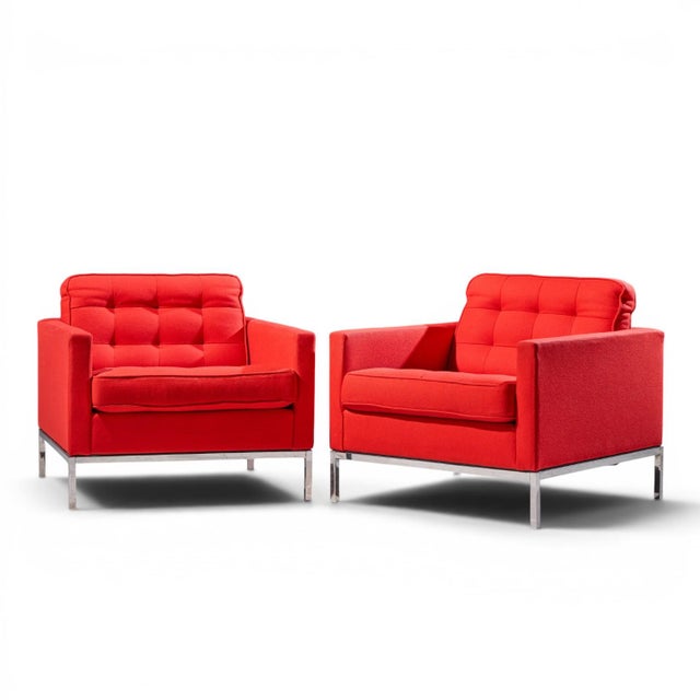 Mid-Century Modern Florence Knoll Mid Century Relaxed Cube Club Lounge Chairs - Pair For Sale - Image 3 of 12