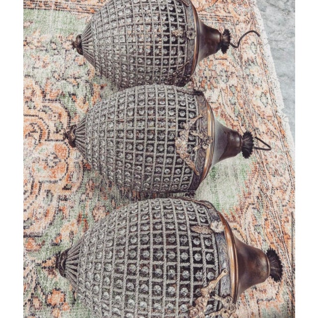 Hollywood Regency 1970s Crystal and Gold, Bow and Garland Pendant Chandeliers - a Pair For Sale - Image 3 of 4