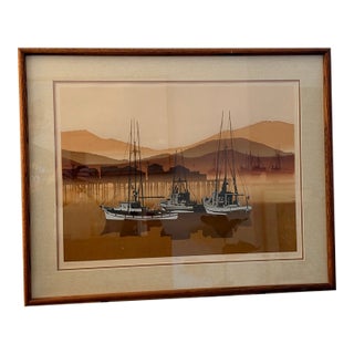 1980s Virgil Thrasher "Wharfside Mist" Pencil-Signed Limited Edition Lithograph, Framed For Sale