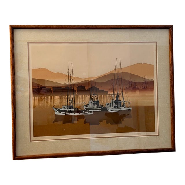 1980s Virgil Thrasher "Wharfside Mist" Pencil-Signed Limited Edition Lithograph, Framed For Sale