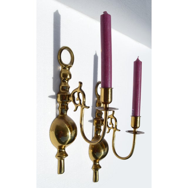 Late 20th Century Mid-Century Modern Cast Brass Candle Holder Wall Sconces - A Pair For Sale - Image 15 of 17
