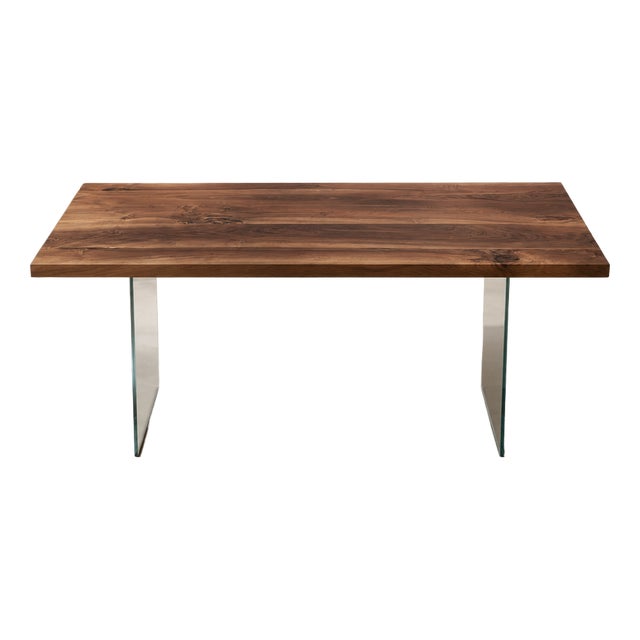 Suspended Walnut and Clear Glass Table by Andrea Toffanin for Hood Italia For Sale