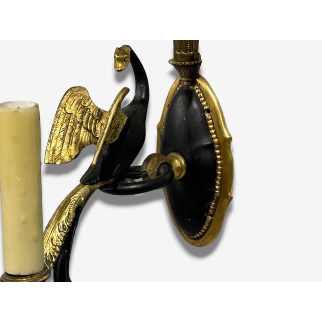 1930s Neoclassical Style, Swan Sconces, Gilt Metal, Crystal, France - a Pair For Sale - Image 9 of 11