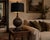 LARGE VINTAGE FLUTED STATEMENT TABLE LAMP WITH BLACK & GOLD DRUM SHADE Commanding in scale and beautifully sculptural,...