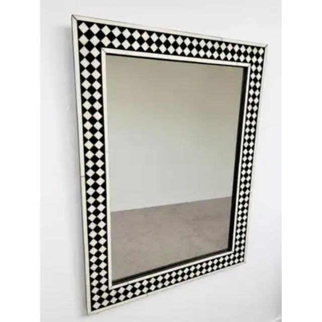 Art Deco Style Black & White Resin Diamond Design Wall, Table or Mantel Mirror For Sale - Image 9 of 12