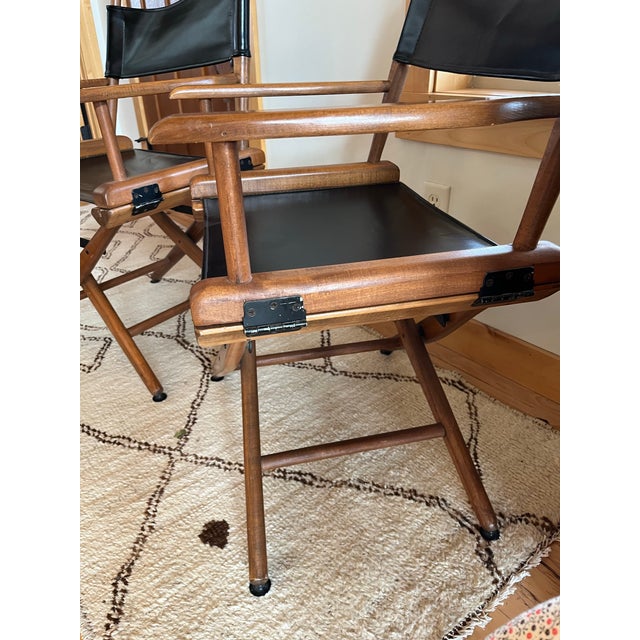 Black Vintage Mid-Century Black Leather Distressed Directors Chair For Sale - Image 8 of 12