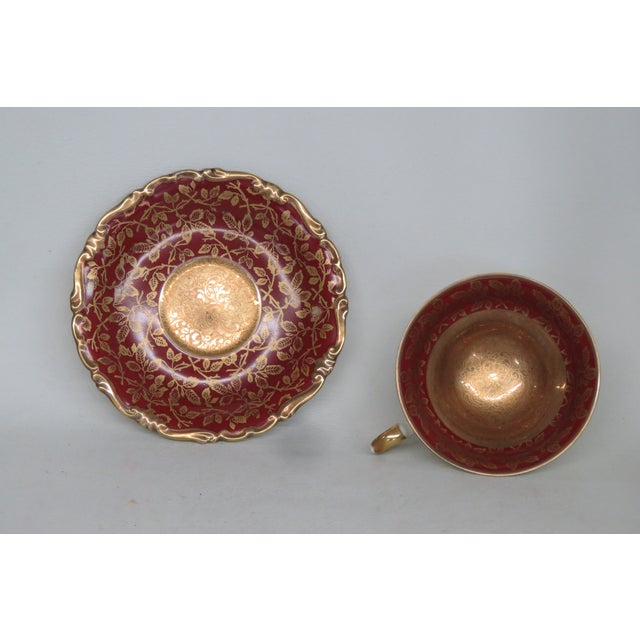 Alka Kunst Kronach Bavaria Germany Burgundy Gold Tea Cup Saucer Set 4611b For Sale - Image 11 of 11