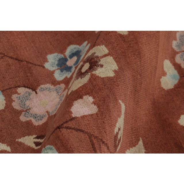 Textile Rug & Kilim’s Chinese Art Deco Inspired Rug in Rust, Vibrant Florals & Figurals For Sale - Image 7 of 8