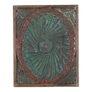 Vintage Indian Carved and Painted Teakwood Panel For Sale