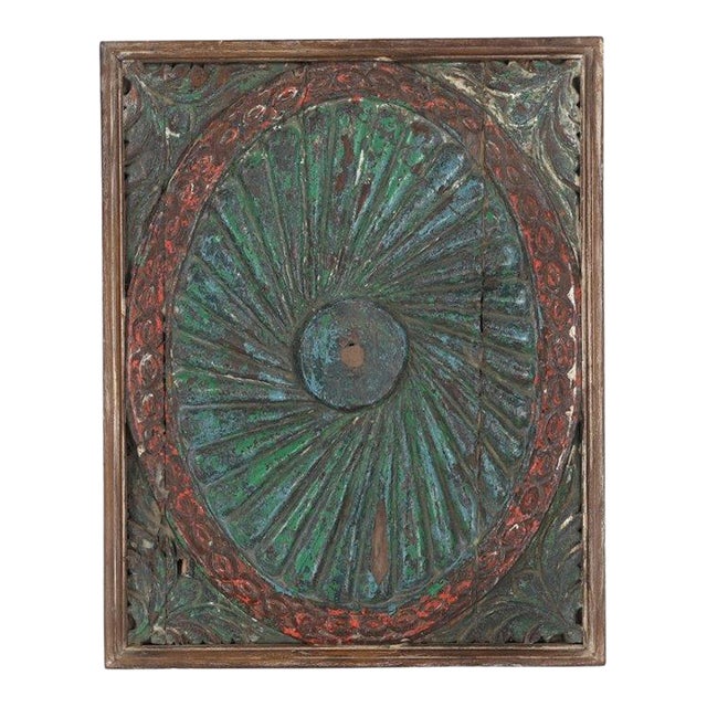Vintage Indian Carved and Painted Teakwood Panel For Sale