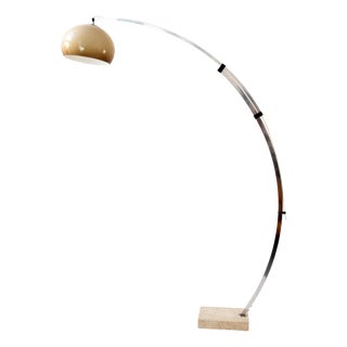 Space Age Arc Floor Lamp with Travertine Base attributed to Goffredo Reggiani, Italy, 1970s For Sale